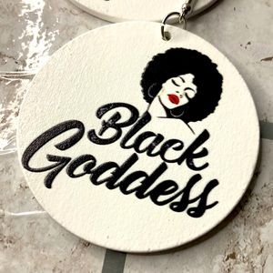 Black painted wood earrings red Goddess